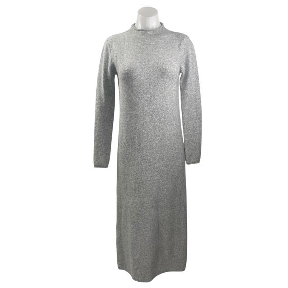 MNG Mango Heather Gray Long Sleeve Mock Neck Knit Shift Midi Sweater Dress Sz S - Picture 1 of 4